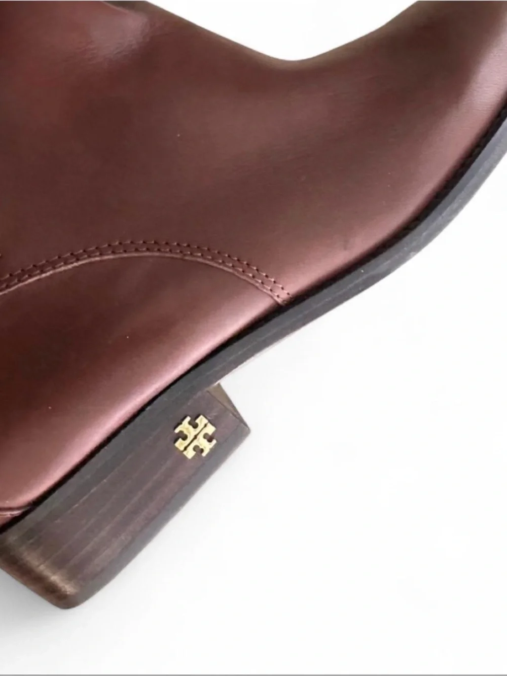 Tory Burch Brown Leather Mid-Calf Riding Boots with Gold Buckle